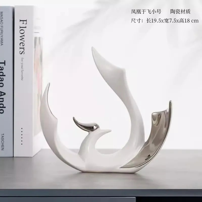 2-piece set of European high-end ceramic art phoenix ornaments, light luxury creative home, living room, TV, wine cabinet, decor