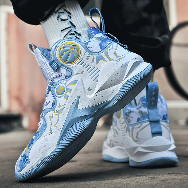 Men Basketball Shoes Soft Sole Cushioning Anti-Slip Sports Shoes Flat Comfortanle High-top Leather Basketball Boots for Man