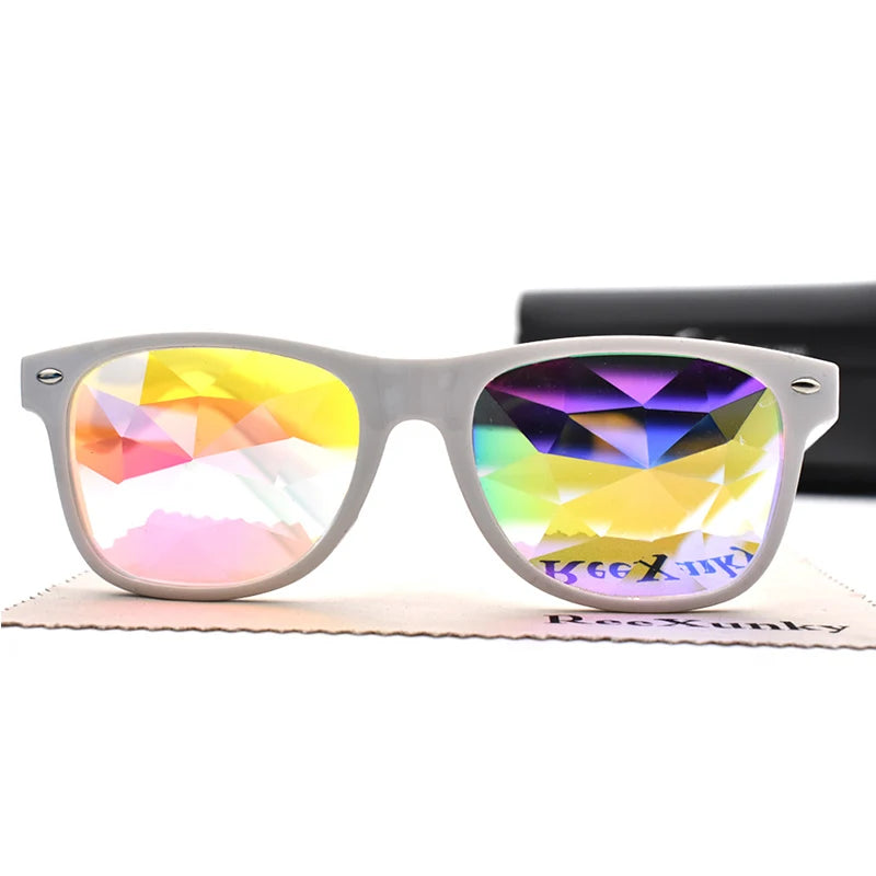 Trendy Square Party Sunglasses Women Men Fashion EDM Light Diffraction Futuristic Rave Festival Sun Glasses Psychedelic Prism